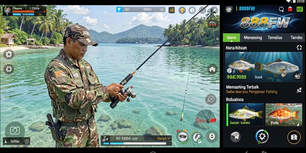 Screenshot gameplay 888FW yang menampilkan momen menangkap ikan.