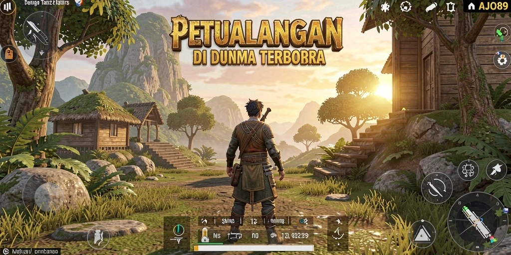 Tangkapan layar AJO89 menampilkan dunia terbuka yang menakjubkan dan penuh petualangan.