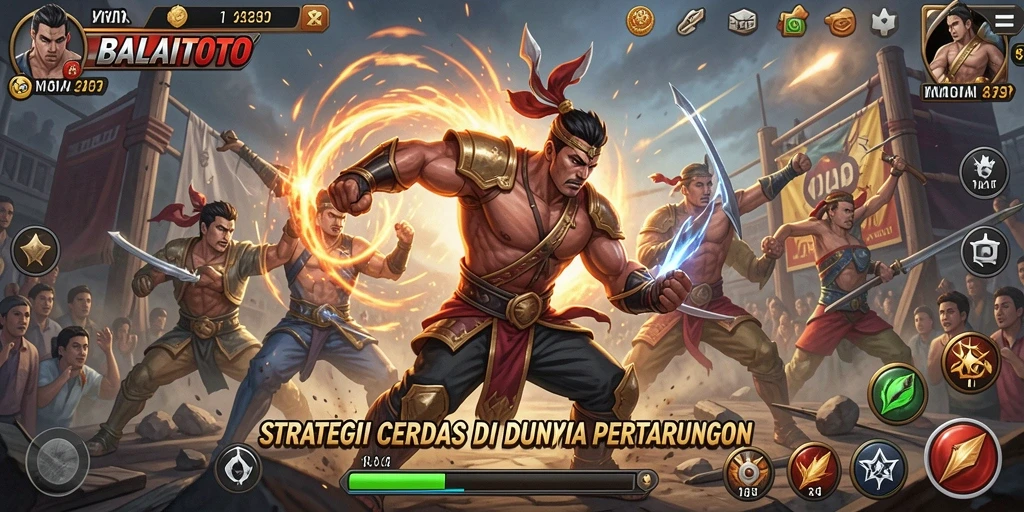 Screenshot gameplay BALAITOTO menampilkan pertarungan strategis dan pembangunan kerajaan.