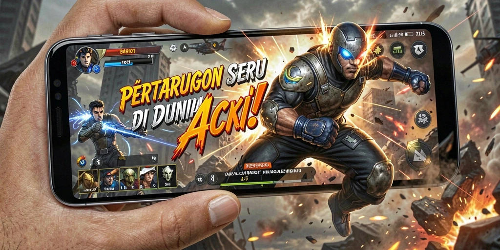 Screenshot gameplay BARU01 menampilkan pertarungan mendebarkan di arena aksi.