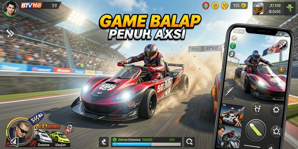 Gameplay BTV168 dengan mobil balap yang cepat dan trek menantang.