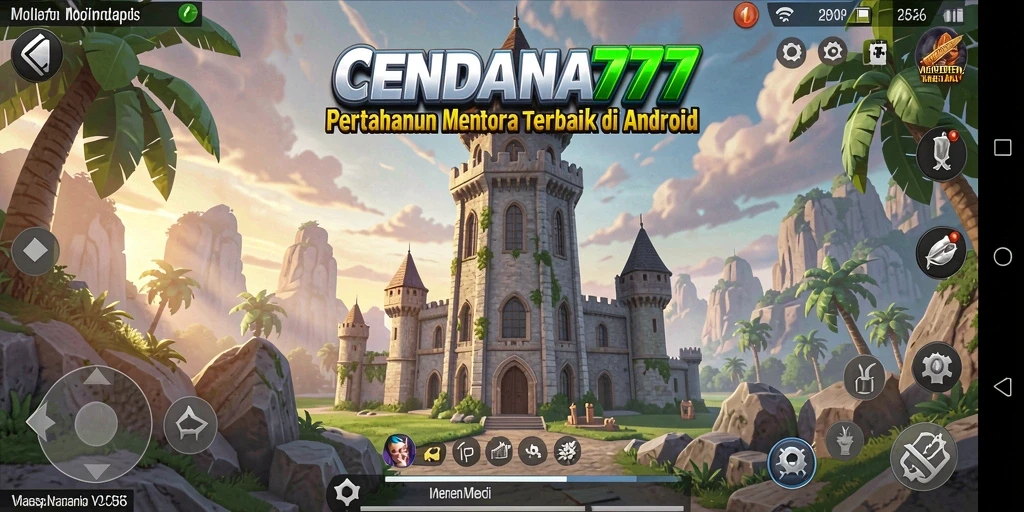 Screenshot gameplay CENDANA777 menunjukkan pertempuran menara yang mendebarkan.