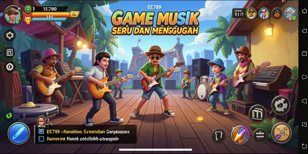 Screenshot gameplay EE789 menampilkan pengguna yang bersenang-senang bermain musik.