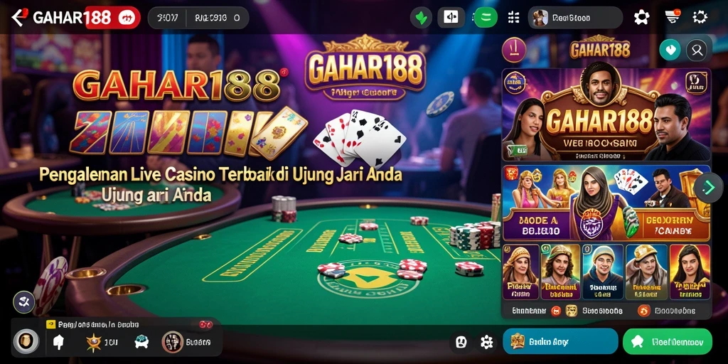 Tampilan gameplay menarik dari GAHAR188 yang menampilkan dealer langsung di layar.