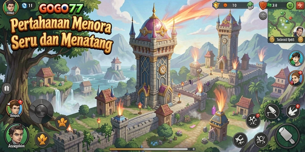 Screenshot GOGO77 menampilkan gameplay Tower Defense yang seru.