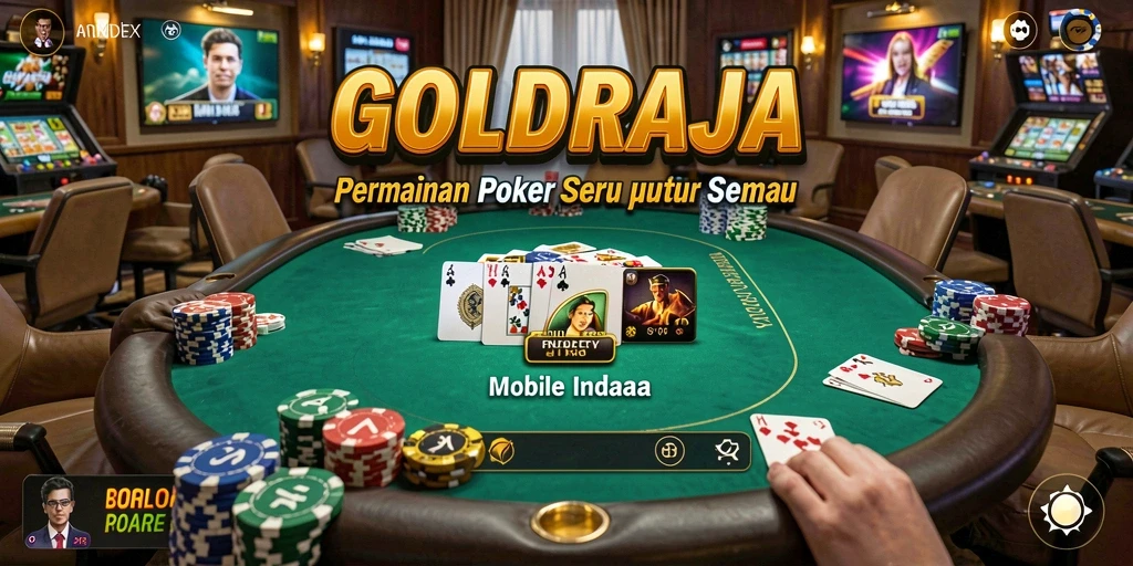 Screenshot gameplay GOLDRAJA menampilkan aksi poker yang mengasyikkan.
