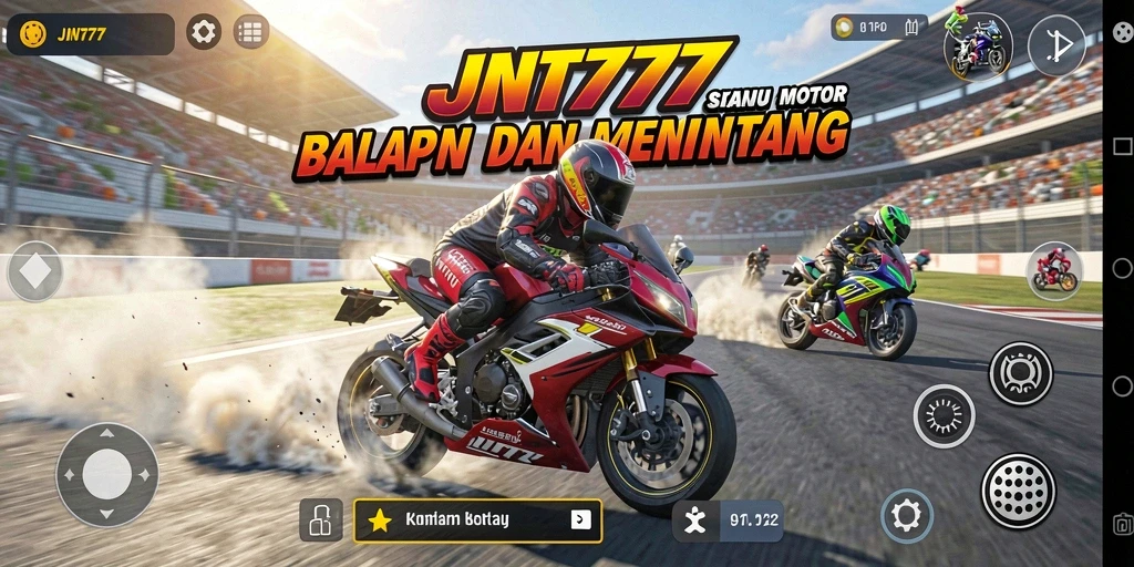 Tangkapan layar JNT777 menampilkan aksi balapan motor yang mendebarkan.
