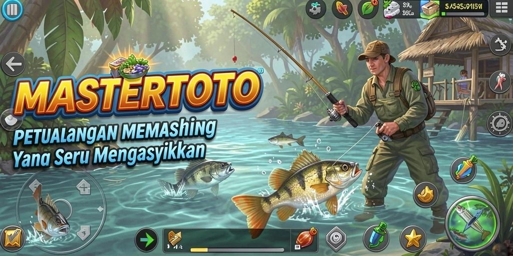 Screenshot utama MASTERTOTO menunjukkan suasana seru saat menangkap ikan di laut.