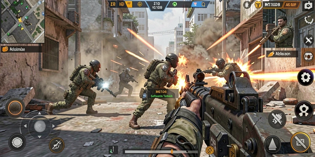 Screenshot gameplay MG108 menampilkan aksi pertempuran seru di arena.