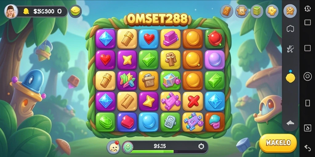 Tampilan gameplay seru dari OMSET288 dengan tantangan Match-3.