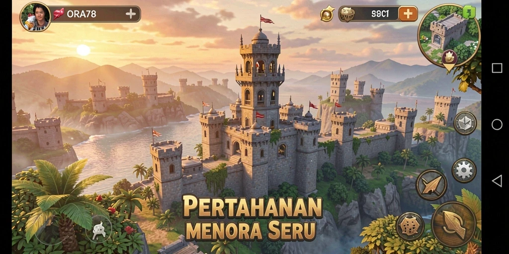 Tampilan gameplay menegangkan di ORA78 dengan menara yang berperan penting.