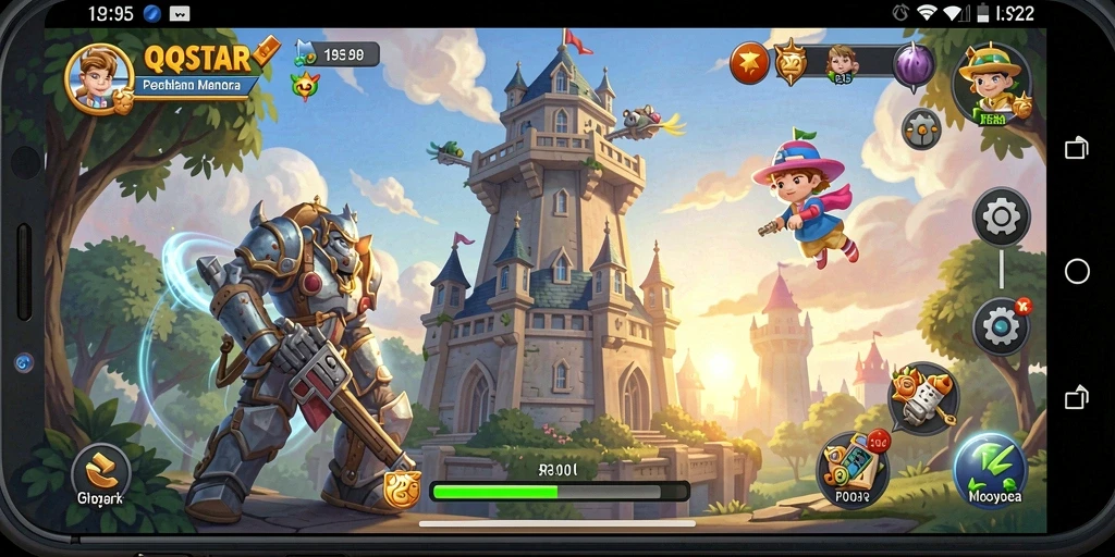 Screenshot utama QQSTAR menunjukkan aksi gameplay Tower Defense yang mendebarkan.