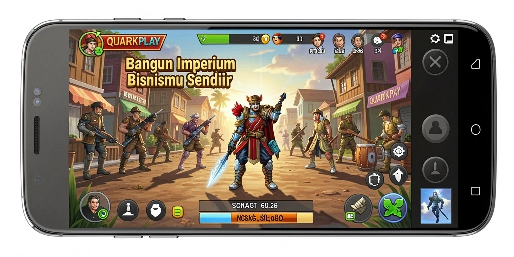 Screenshot gameplay QUARKPLAY yang menunjukkan aktivitas bisnis yang menarik.