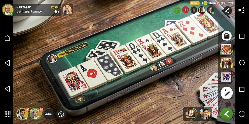 Screenshot gameplay RAKYATJP menampilkan serunya permainan domino bersama teman.