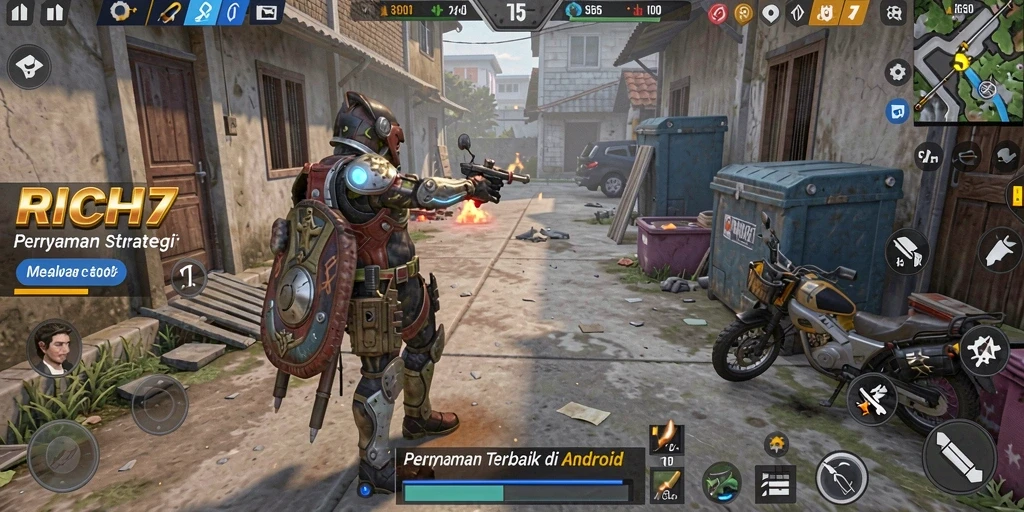 Screenshot utama RICH7 menampilkan momen seru dalam gameplay SLG.