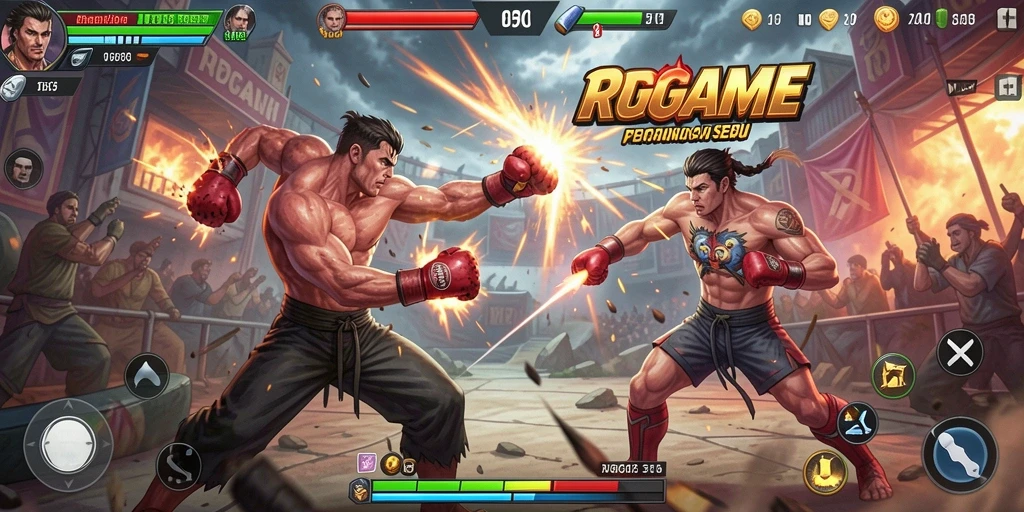 Screenshot RPGAME menampilkan karakter bertarung dengan dinamis dan menegangkan.