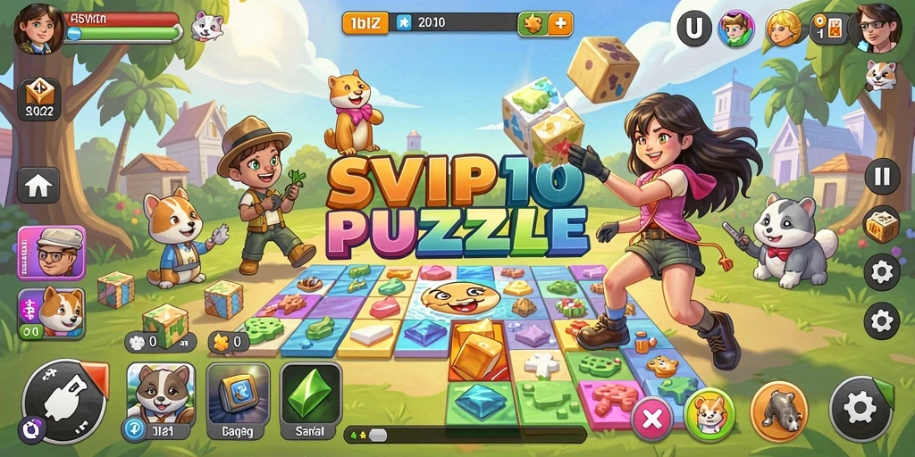 Tampilan gameplay SVIP10 yang penuh warna dan menantang teka-teki.