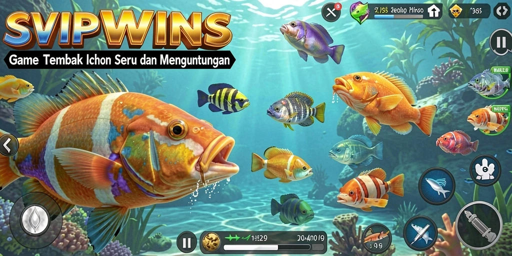 Gambaran gameplay SVIPWINS yang menampilkan aksi menembak ikan yang seru.